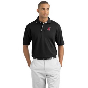Washington State Cougars Dri-Mesh Polo with Striped Collar - Embroidered