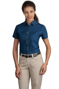 U of I CALS Ladies Short Sleeve Denim Shirt