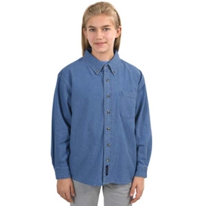 5 Mile Prairie School Embroidered Youth Long Sleeve Denim Shirt