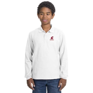 WSU Basketball Embroidered Port Authority Youth Long Sleeve Pique Knit Polo