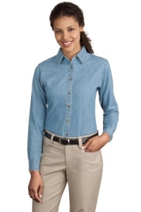 EWU Ladies Long Sleeve Denim Shirt - Embroidered